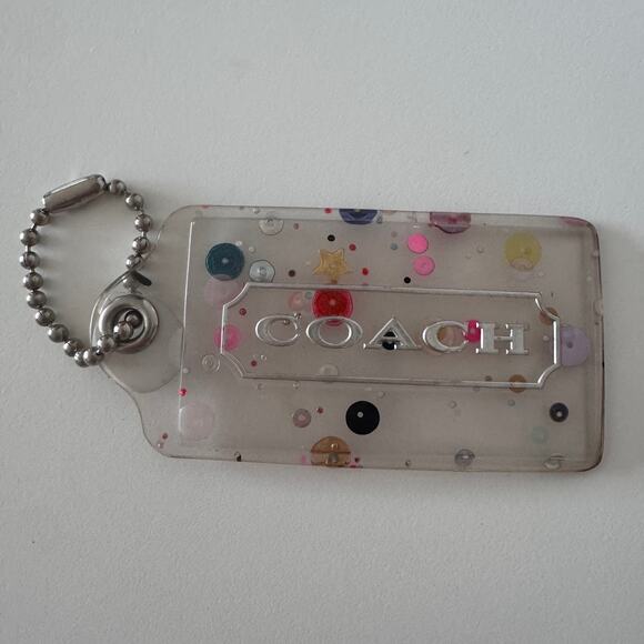 Coach Poppy XL Multicolor Confetti Clear Hangtag Bag Fob Charm Keychain 3.5 Rare